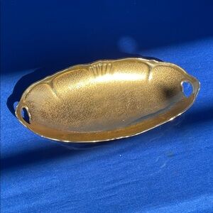 Vintage Pickard China oval, gold gilt, open handled candy dish. 7”x 4”.